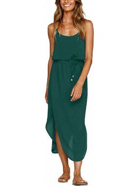 Women's Adjustable Strappy Split Summer Beach Casual Midi Dress